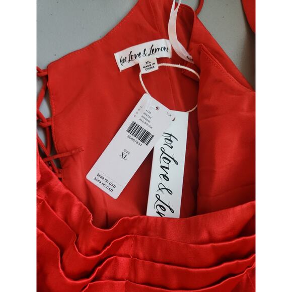 NWT For Love & Lemons Red Anisa Silk Fringe Draped Midi Dress Size XL Red #8A404 - Picture 9 of 13